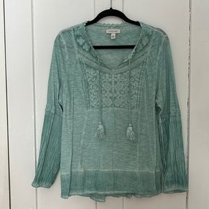 Vintage America Light Green Blouse With Tassels XL